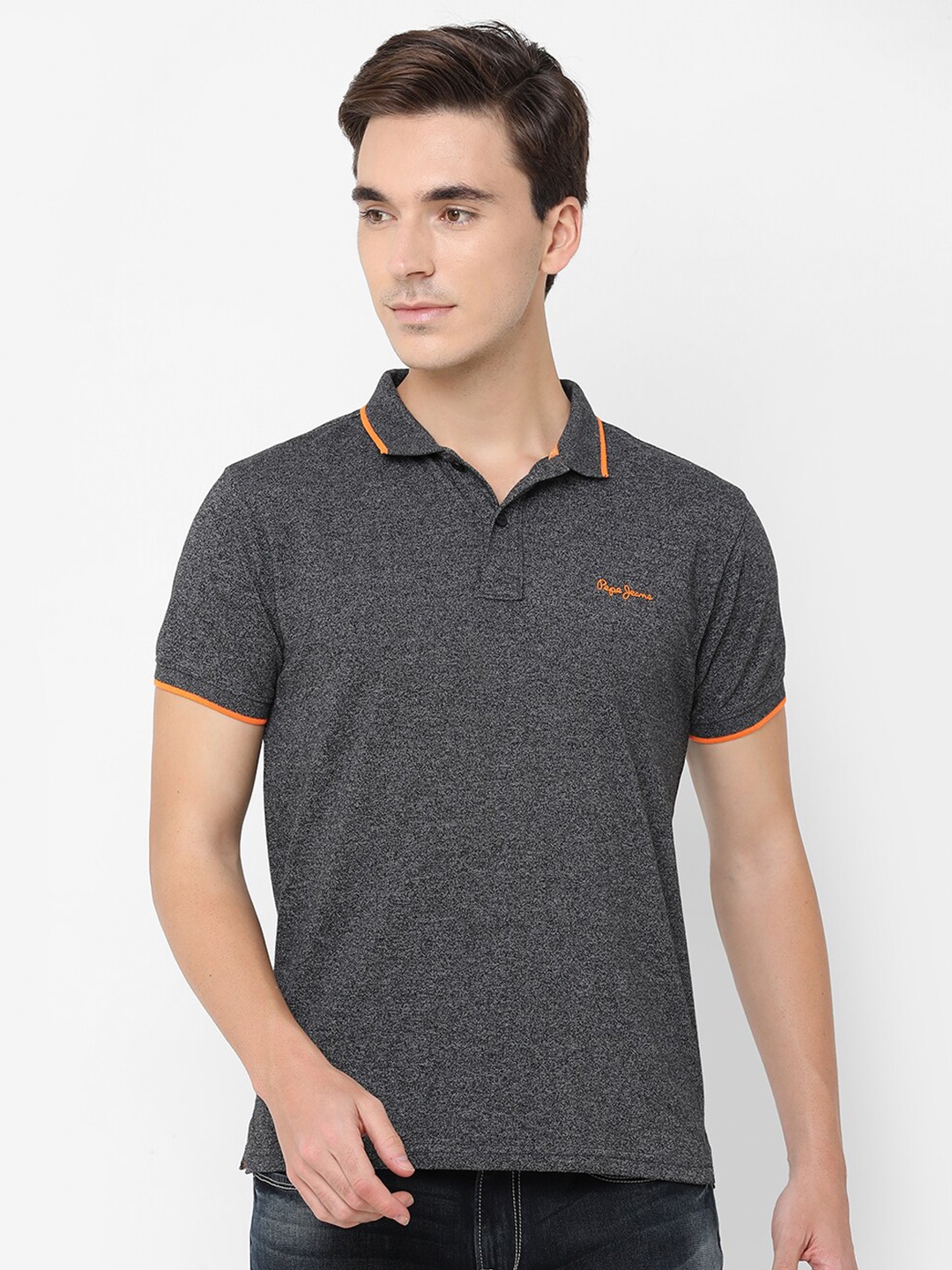 

Pepe Jeans Men Grey Polo Collar Regular Fit T-shirt