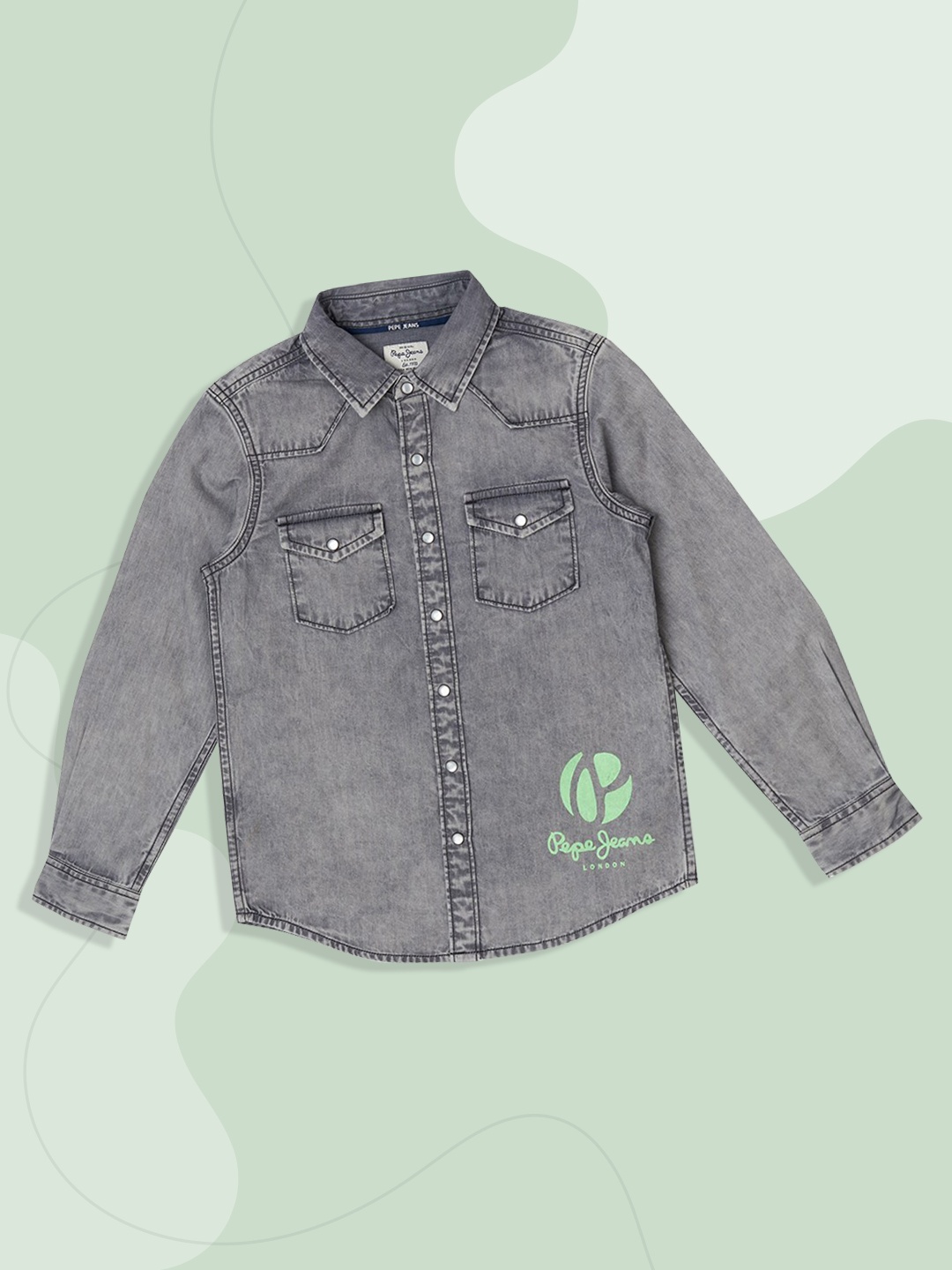 

Pepe Jeans Boys Grey Faded Pure Cotton Casual Shirt