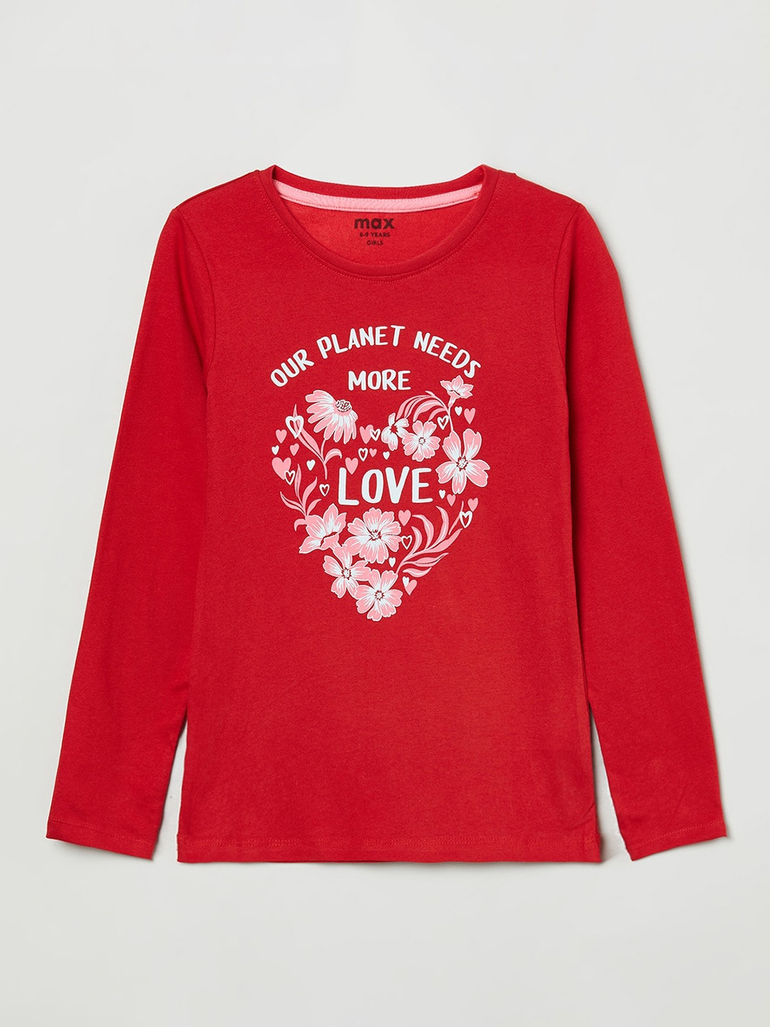 

max Girls Red Typography Printed Pure Cotton T-shirt