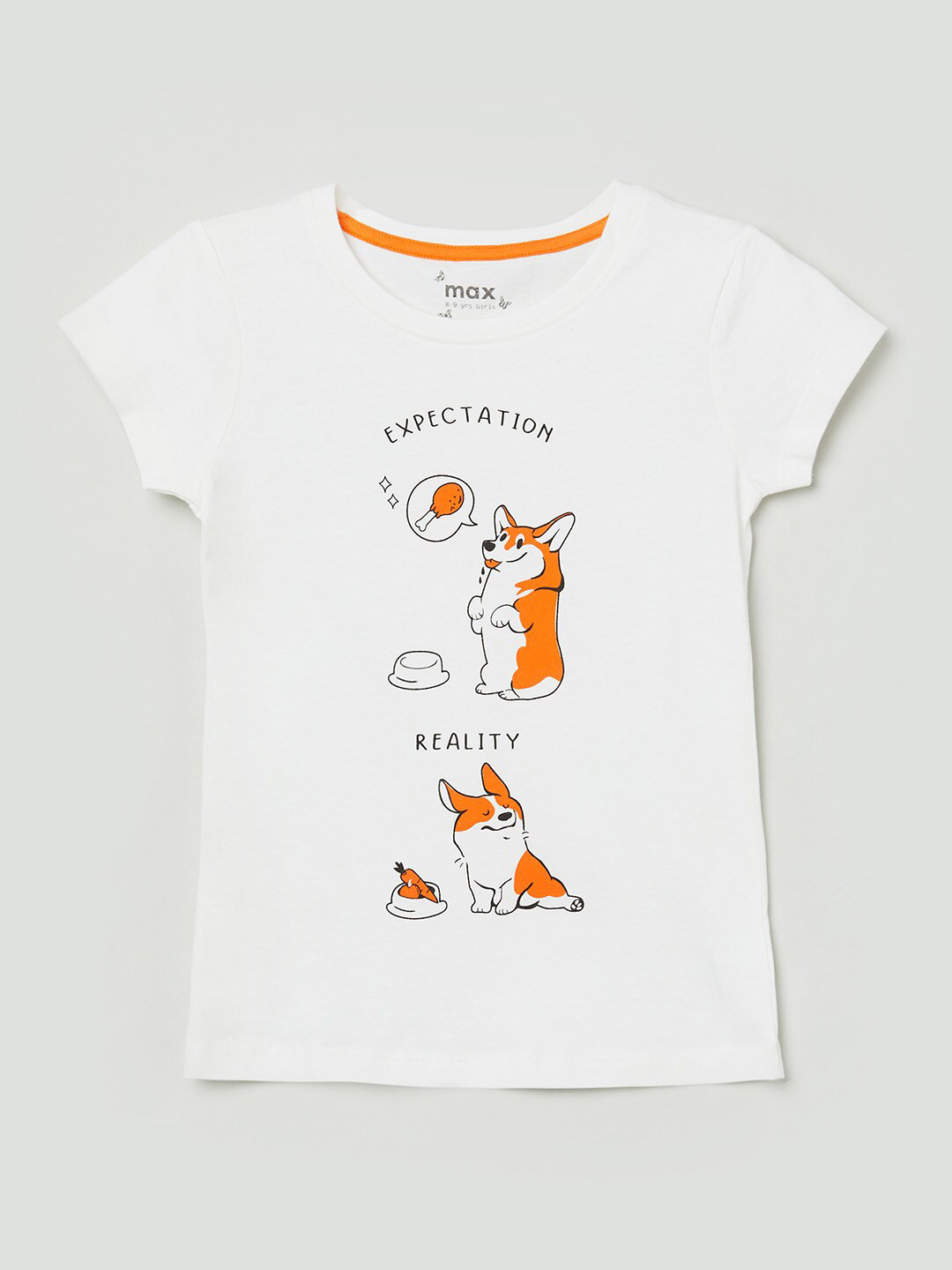 

max Girls White Typography Printed Pure Cotton T-shirt