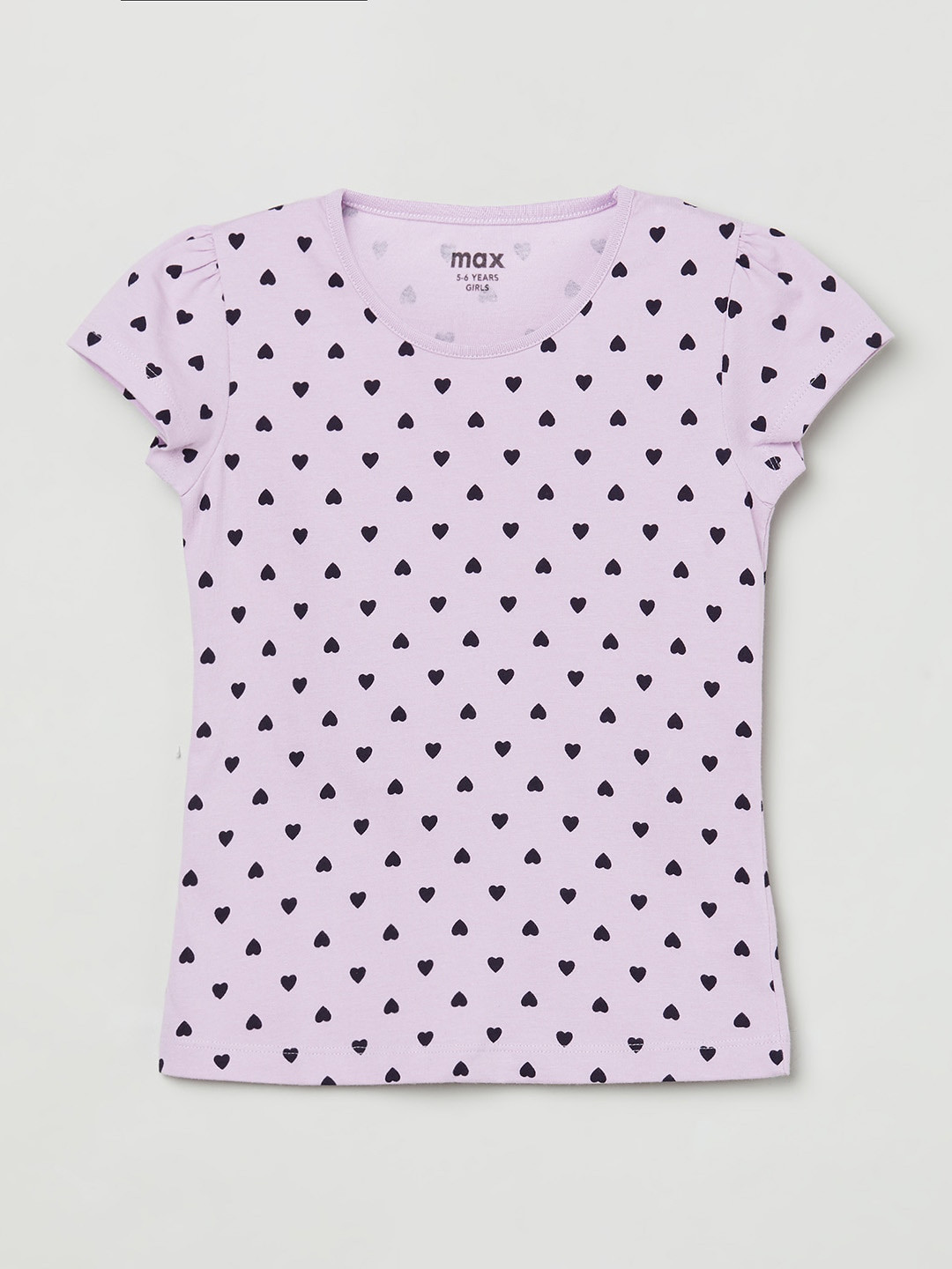 

max Girls Purple & Black Printed Pure Cotton T-shirt