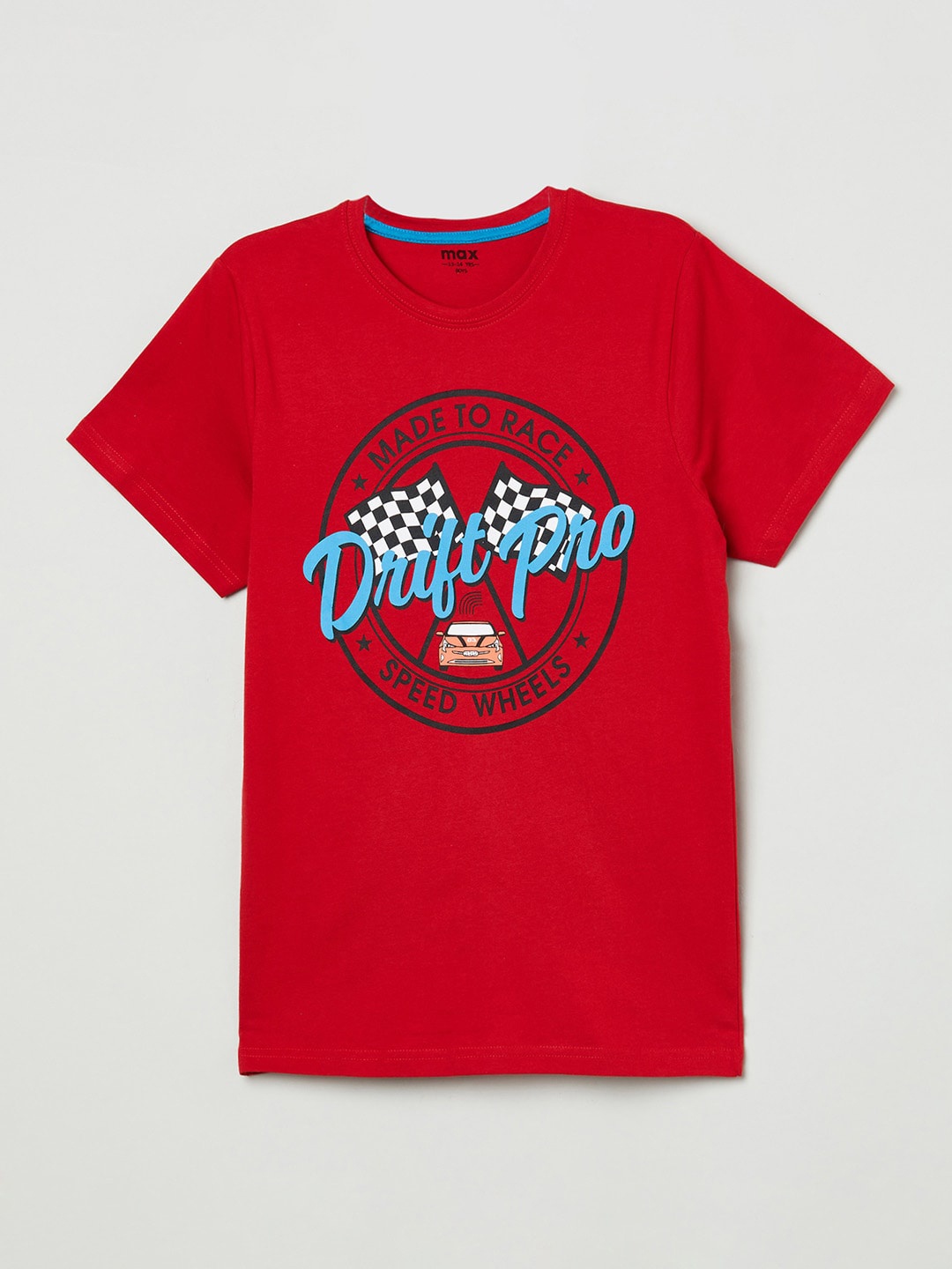 

max Boys Red & Blue Typography Printed Pure Cotton T-shirt