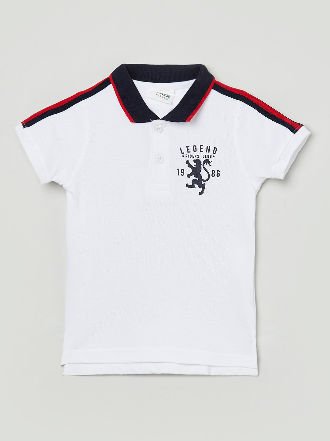 

max Boys White & Blue Typography Polo Collar Pure Cotton T-shirt