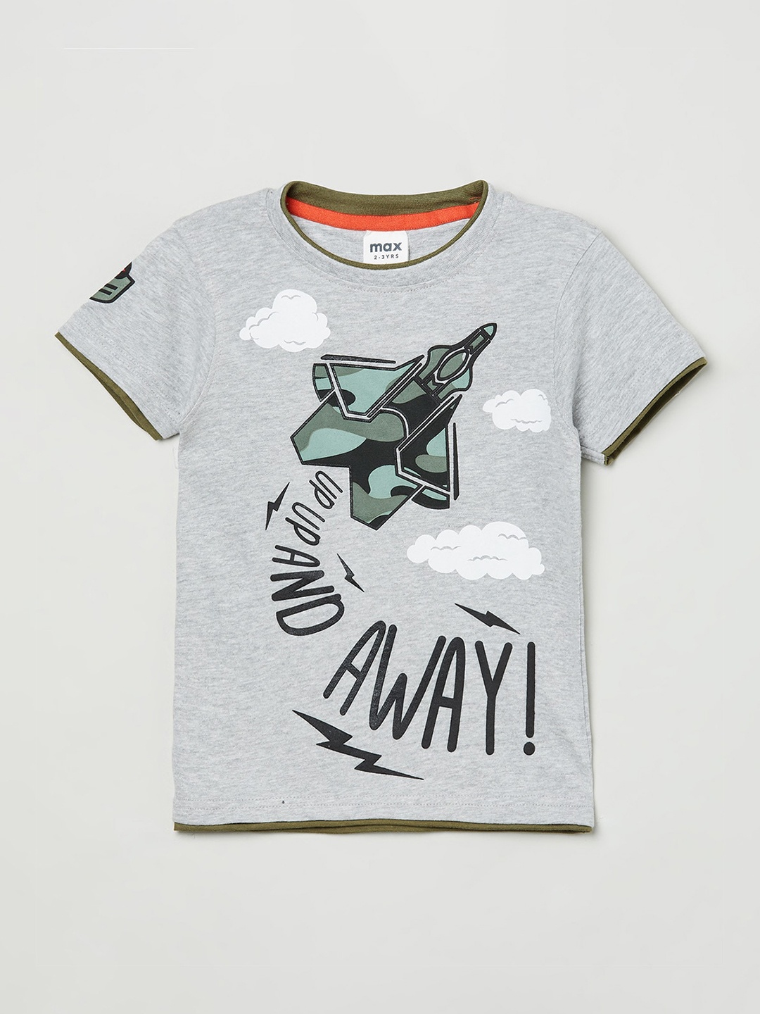 

max Boys Grey Printed T-shirt