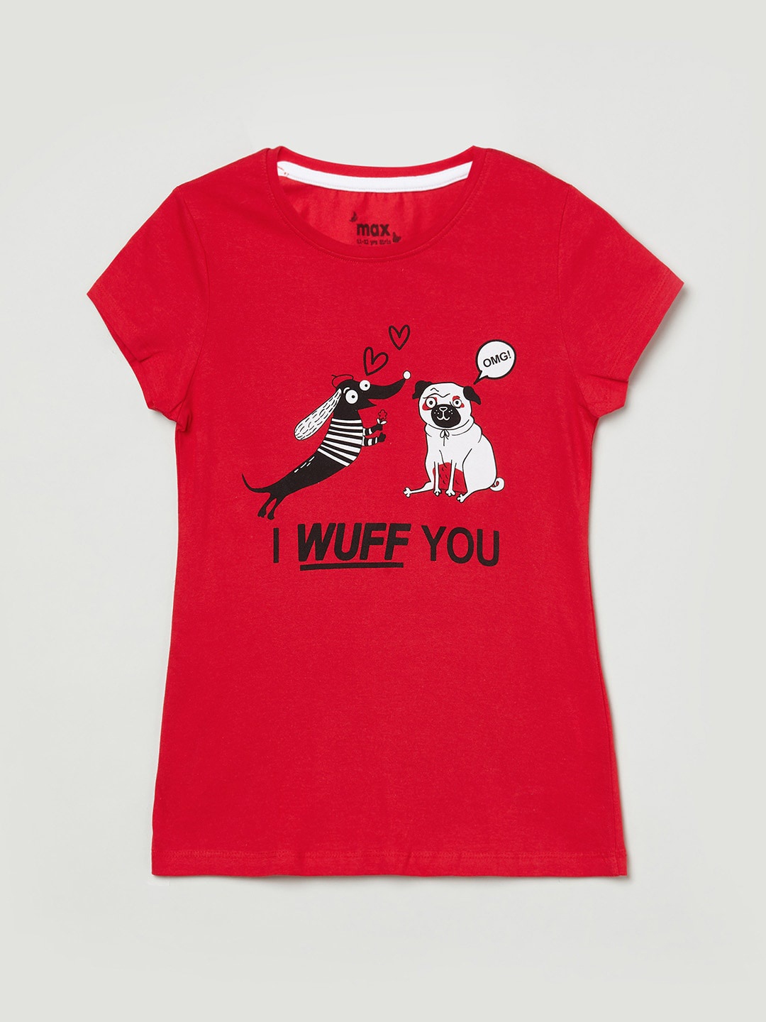 

max Girls Red Printed Pure Cotton T-shirt