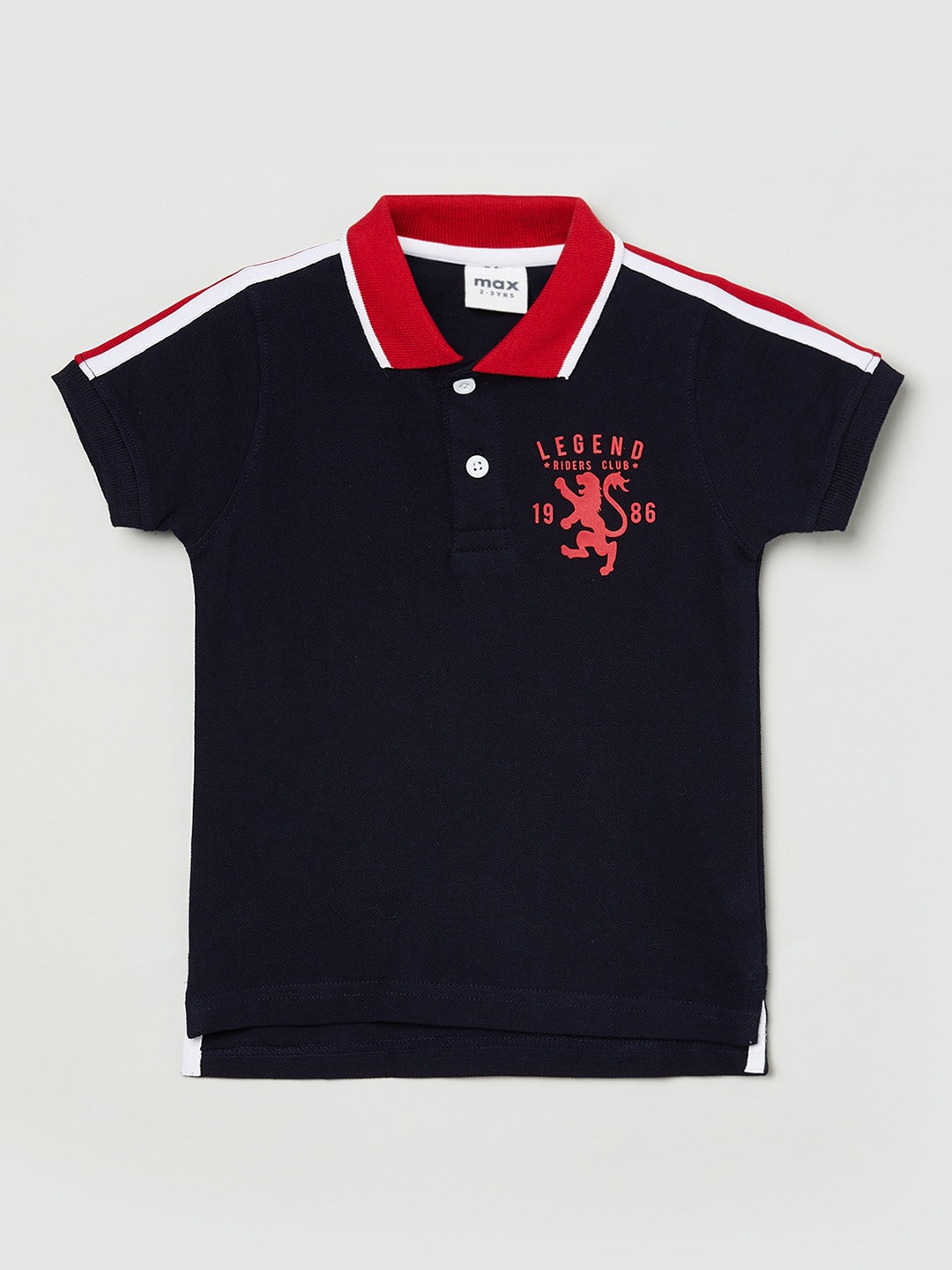 

max Boys Navy Blue & Red Polo Collar Pure Cotton T-shirt