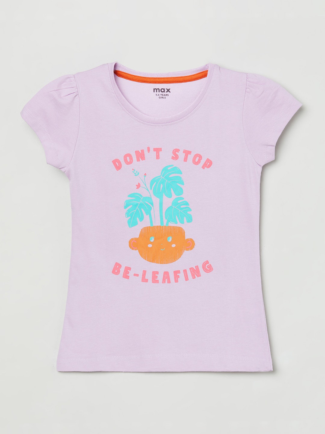 

max Girls Purple Typography Printed Pure Cotton T-shirt