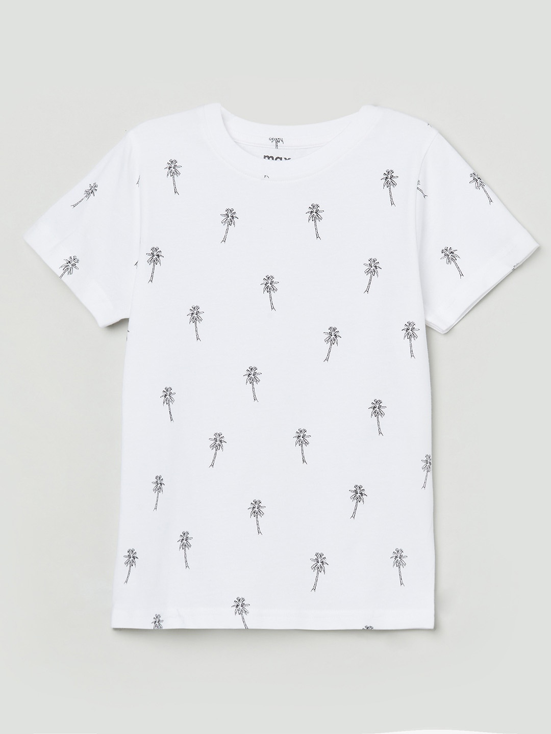 

max Boys White & Grey Printed Pure Cotton T-shirt