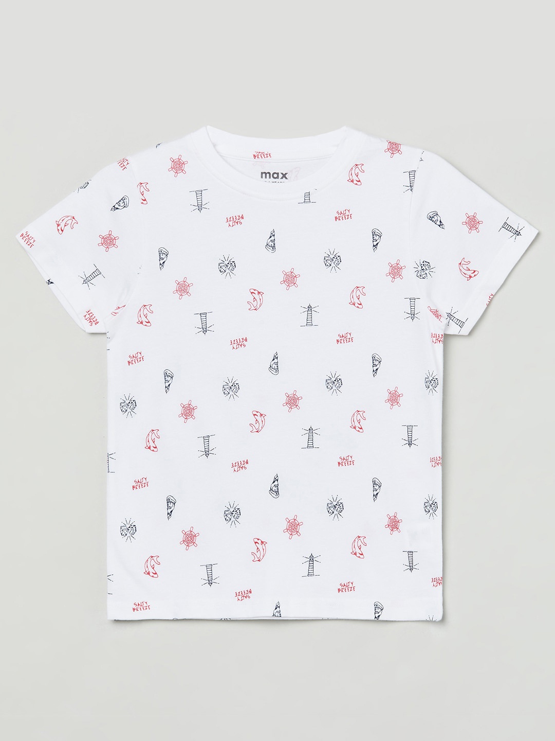 

max Boys White & Red Conversational Printed Pure Cotton T-shirt