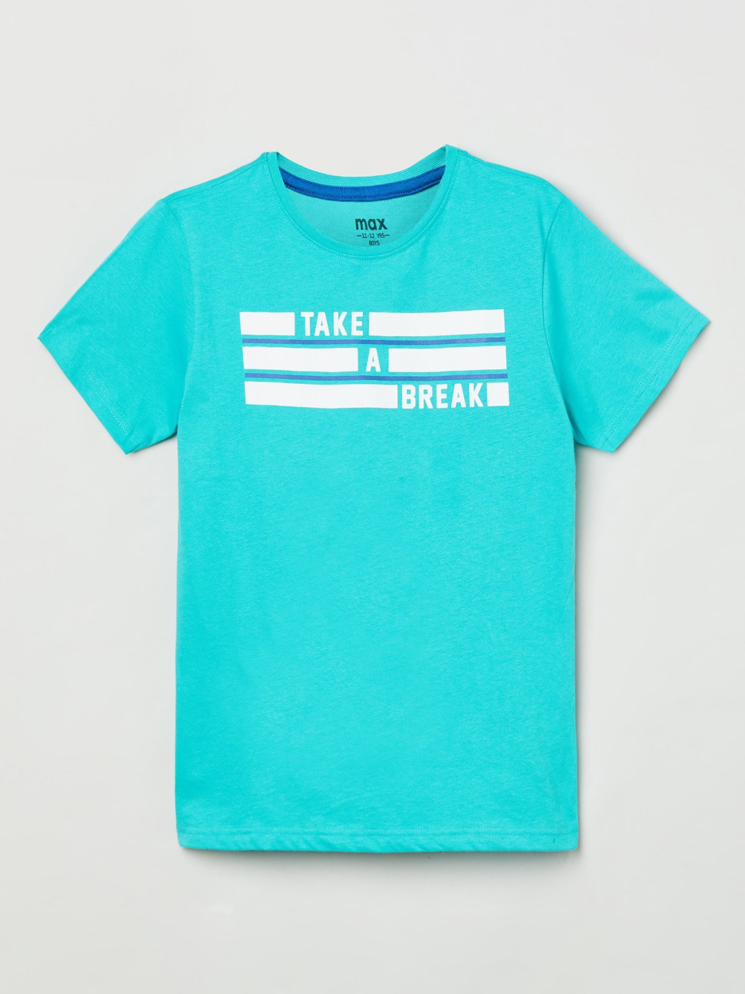 

max Boys Green Typography Printed Pure Cotton T-shirt