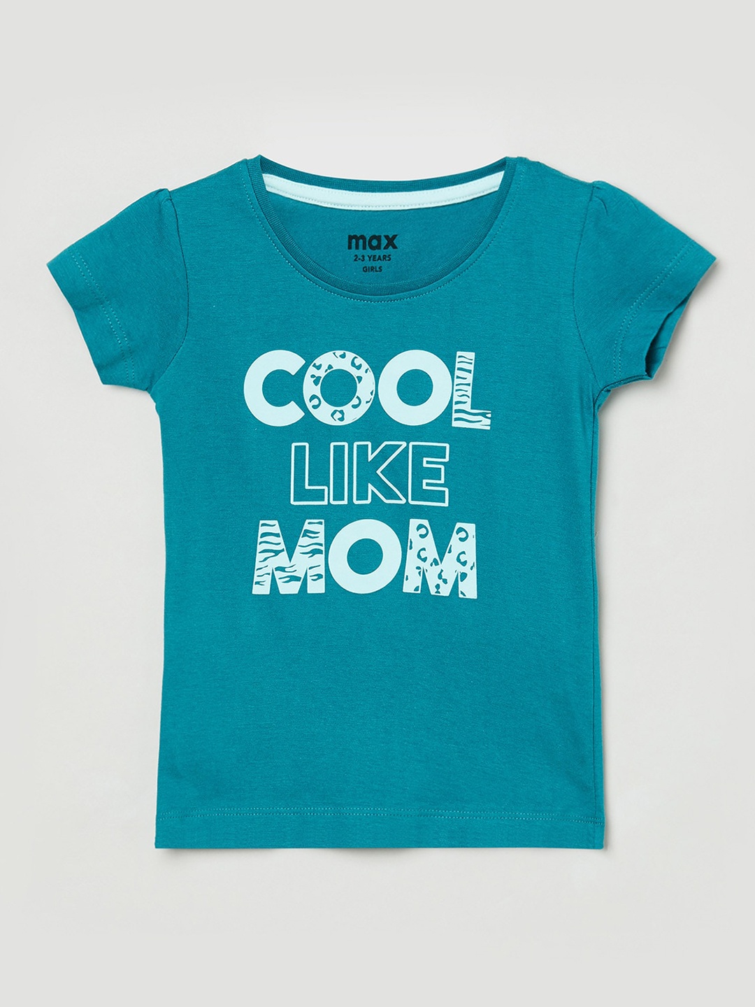

max Girls Teal Green Typography Printed Pure Cotton T-shirt