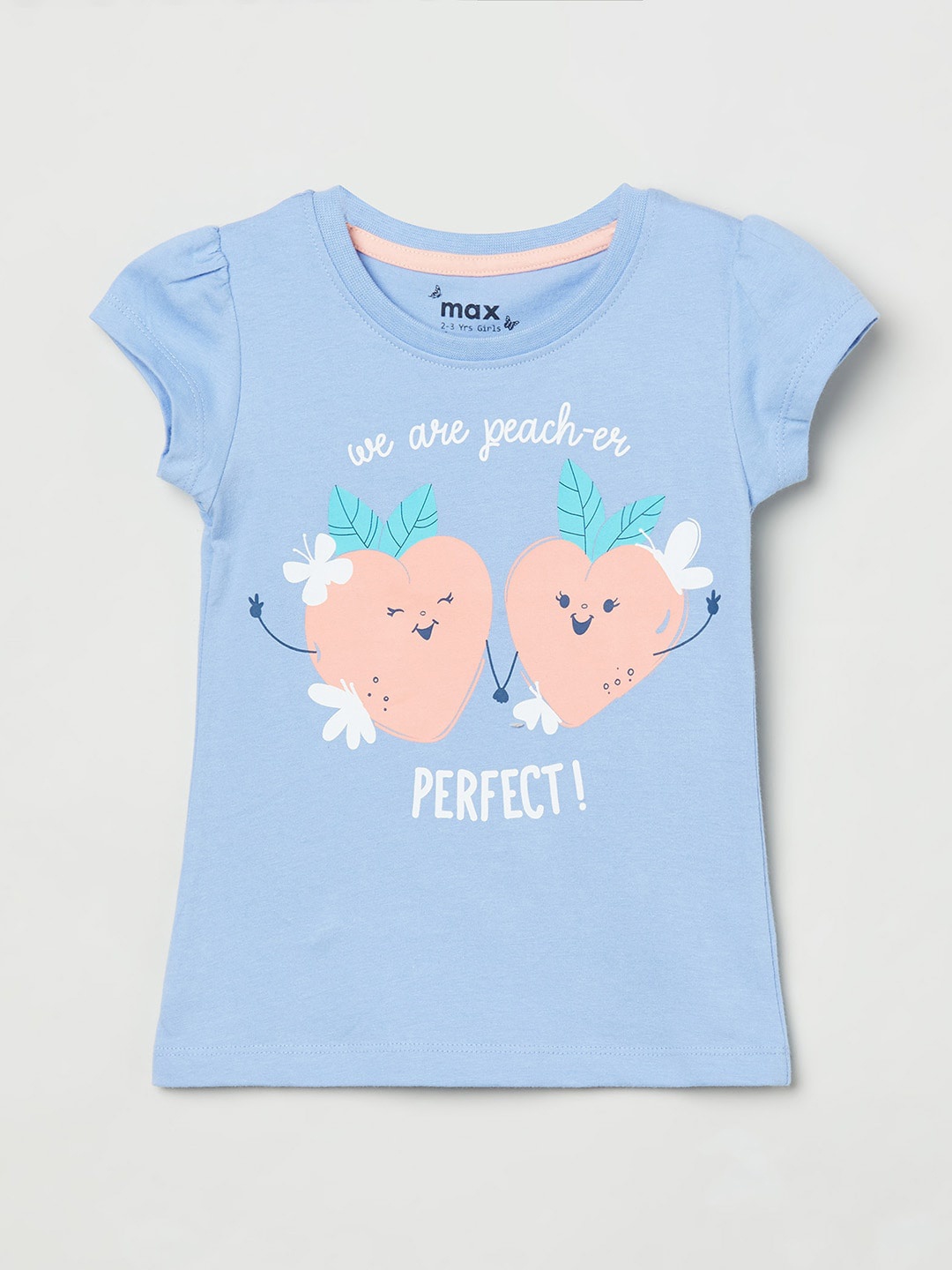 

max Girls Blue & Peach-Coloured Printed Pure Cotton T-shirt
