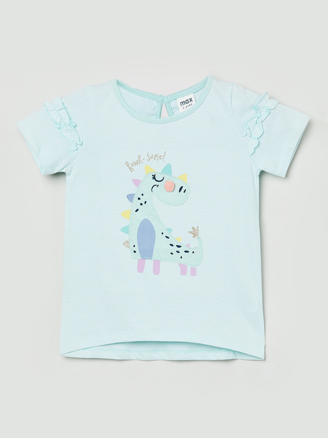 

max Girls Green Printed Pure Cotton T-shirt