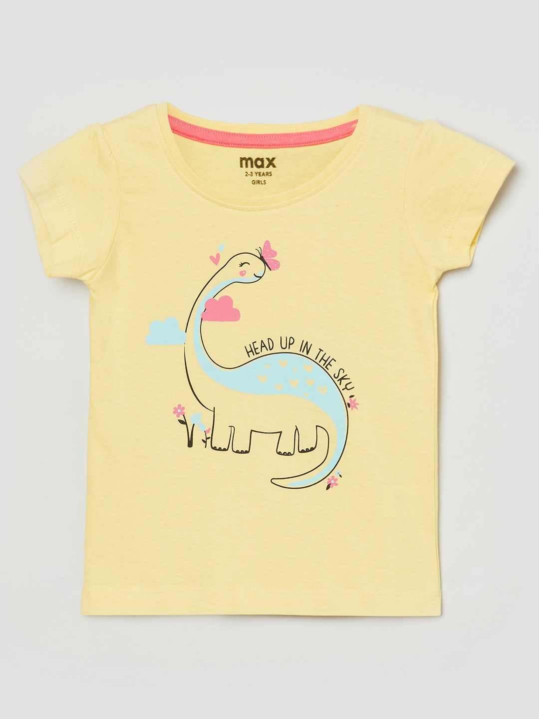 

max Girls Yellow & Blue Printed Pure Cotton T-shirt