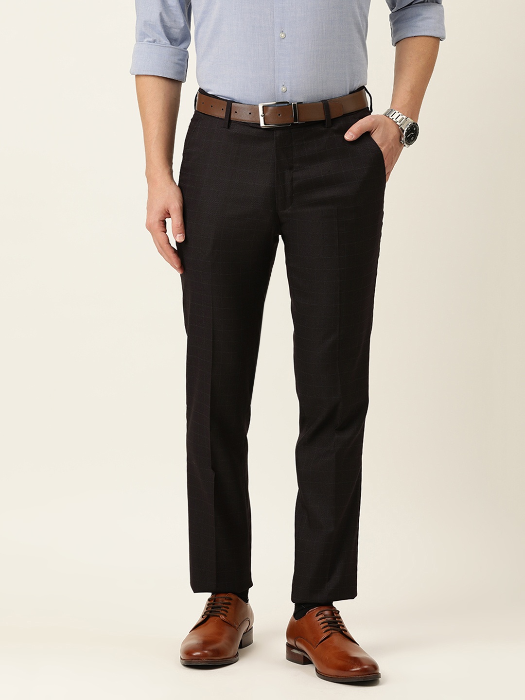 

Peter England Men Maroon Checked Slim Fit Formal Trousers