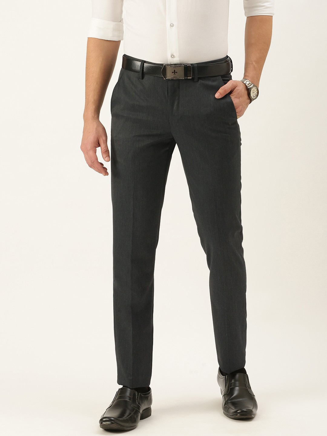 

Peter England Men Charcoal Slim Fit Formal Trousers
