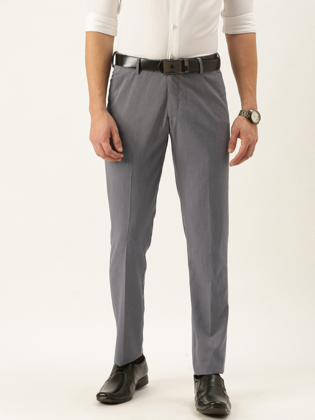 

Peter England Men Grey Slim Fit Formal Trousers