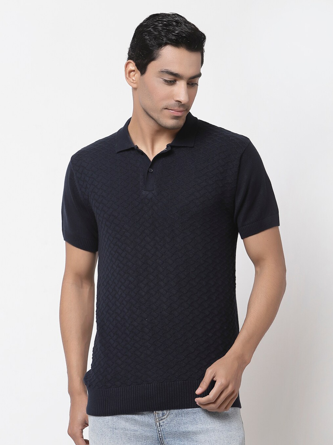 

Style Quotient Men Navy Blue Polo Collar T-shirt