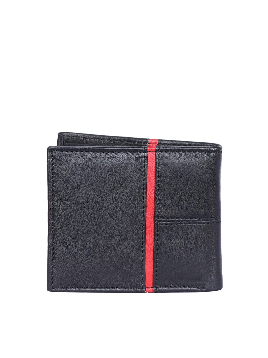 

Justanned Men Black & Red Colourblocked Leather Two Fold Wallet