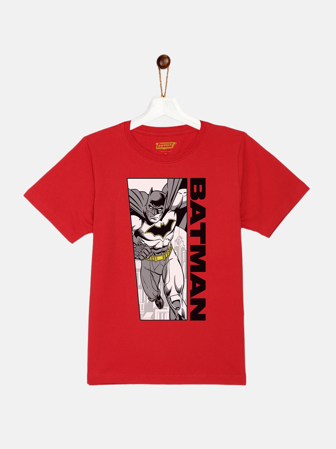 

YK Justice League Boys Red & Black Batman Printed Cotton Round Neck T-shirt