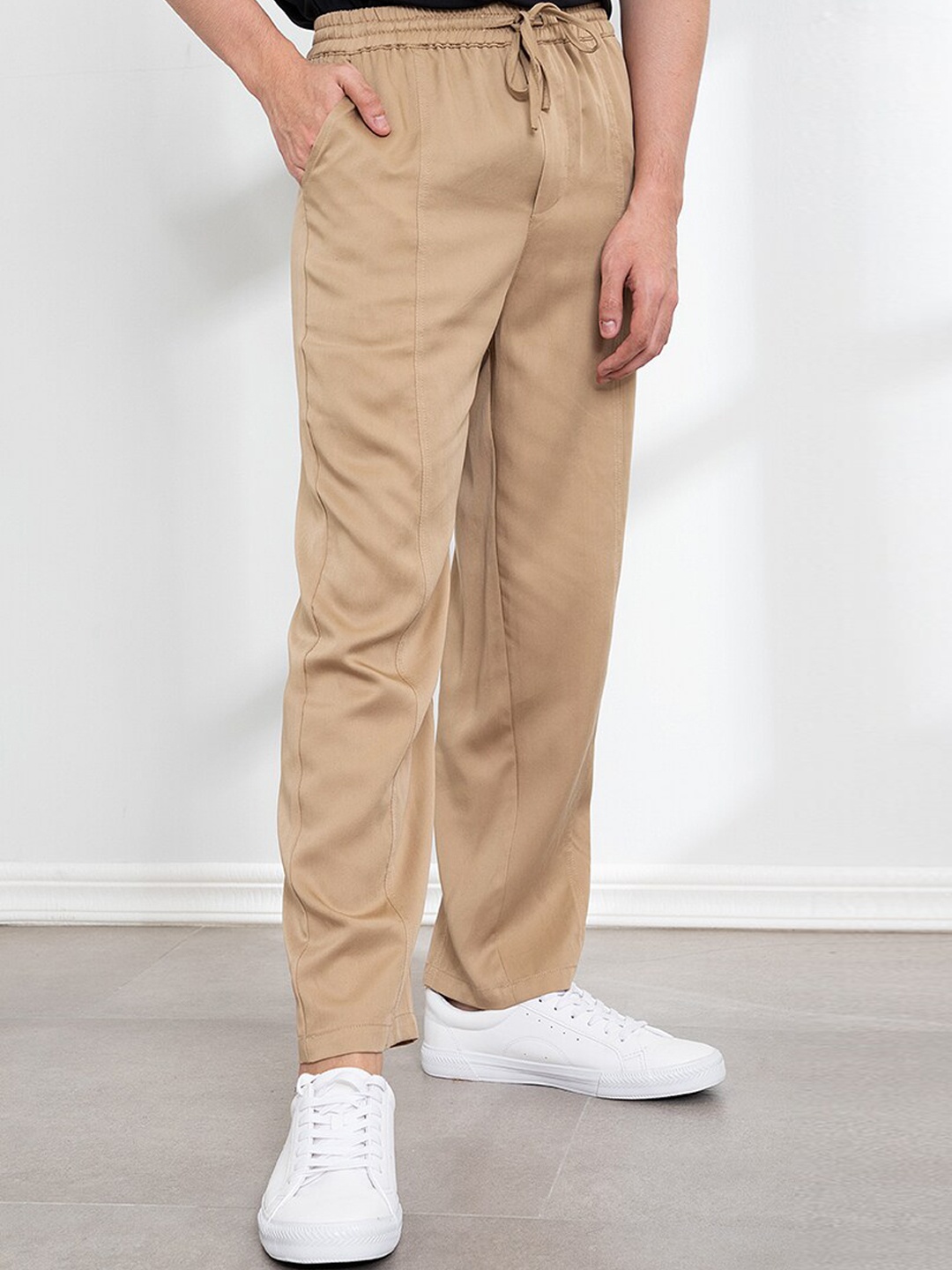 

ORIGIN BY ZALORA Beige Solid Straight Regular Fit Trousers