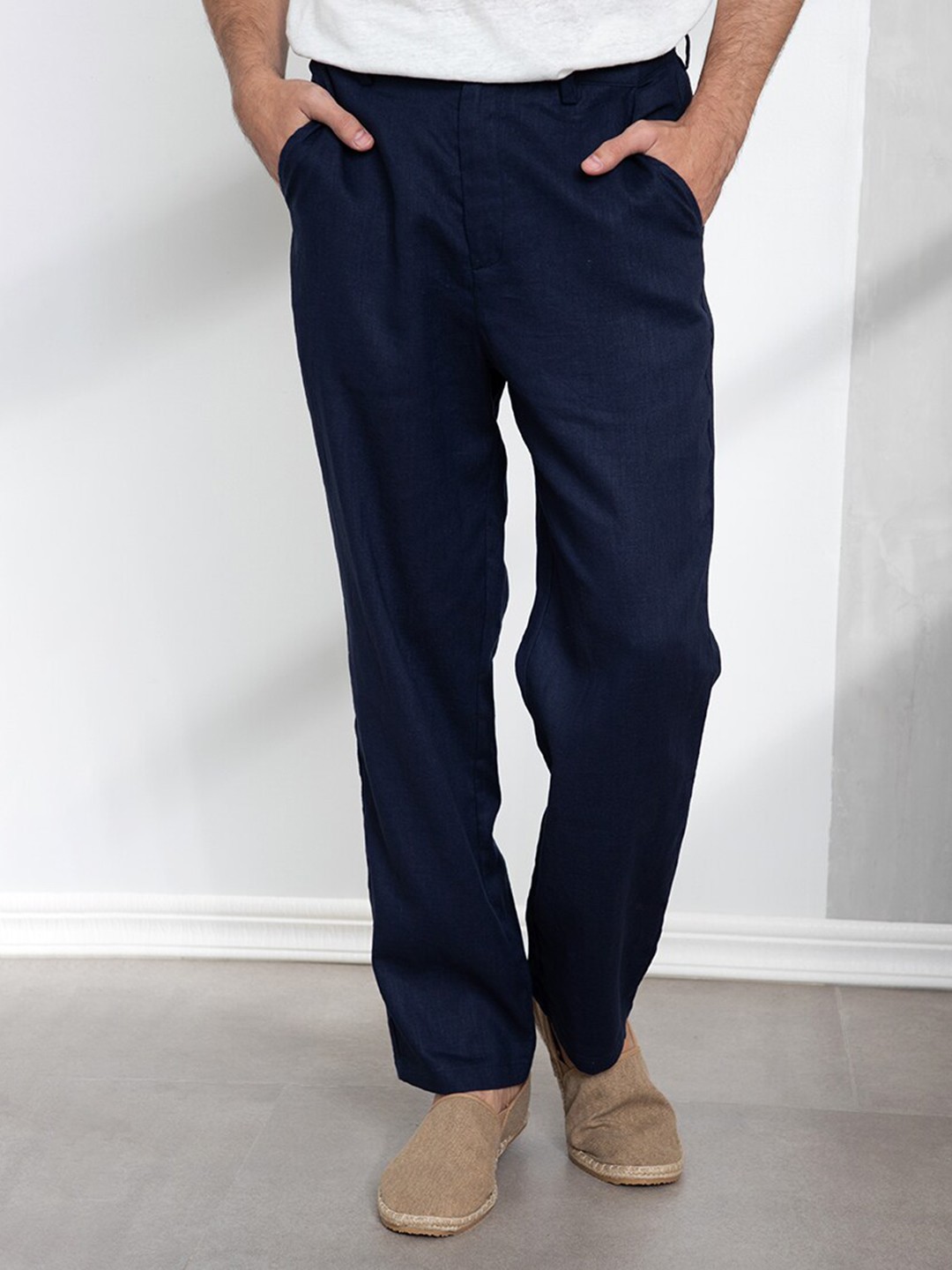 

ORIGIN BY ZALORA Men Navy Blue Linen Solid Lounge Pants