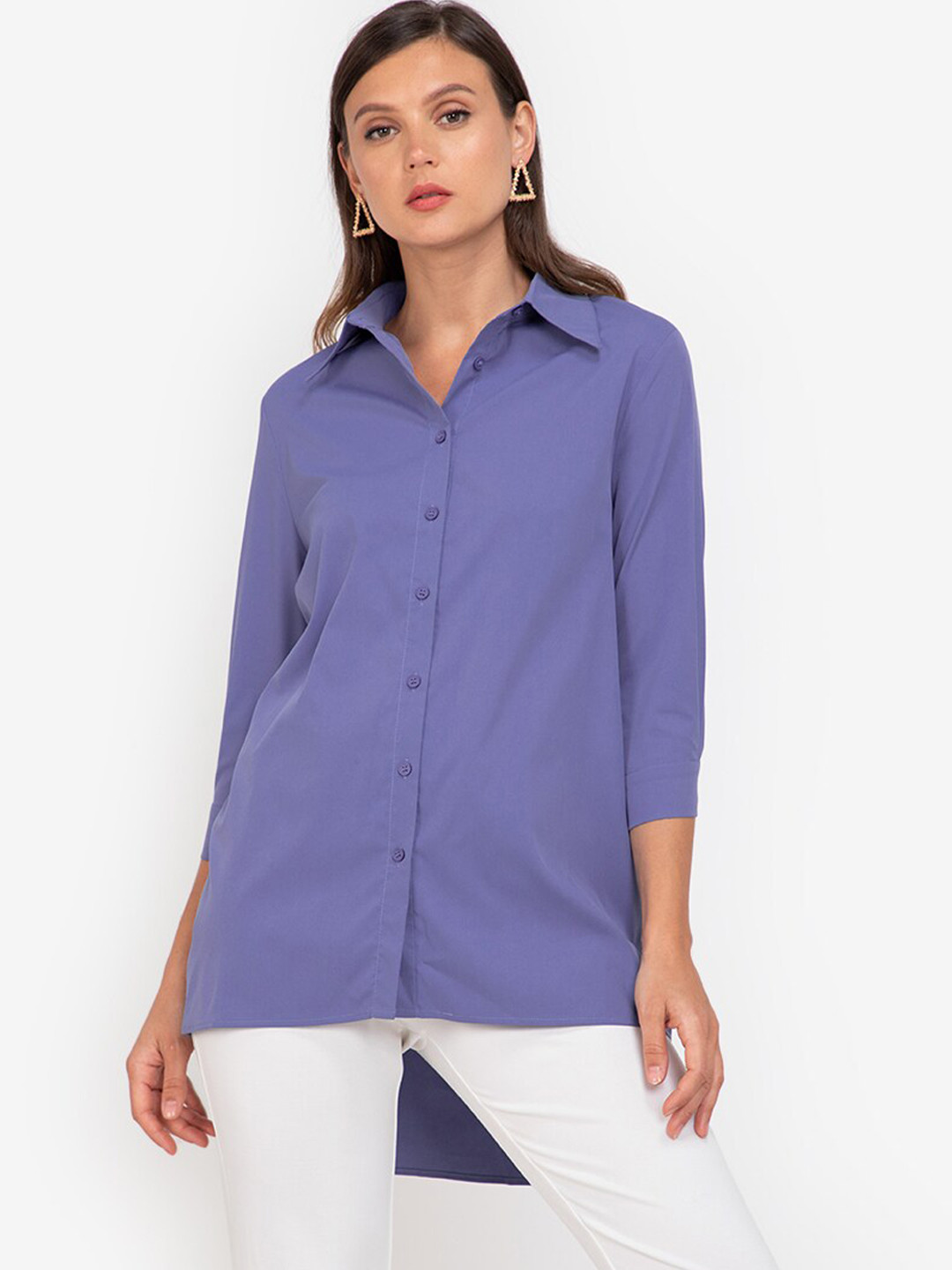 

ZALORA WORK Women Blue High-Low Casual Shirt