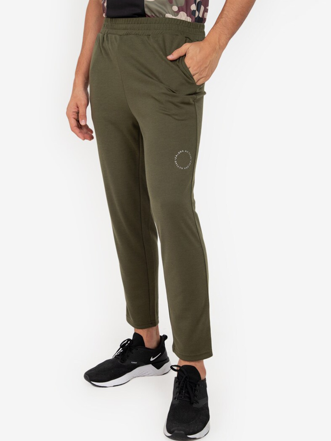 

ZALORA ACTIVE Olive Green Solid Mid-Rise Slim Lounge Pants