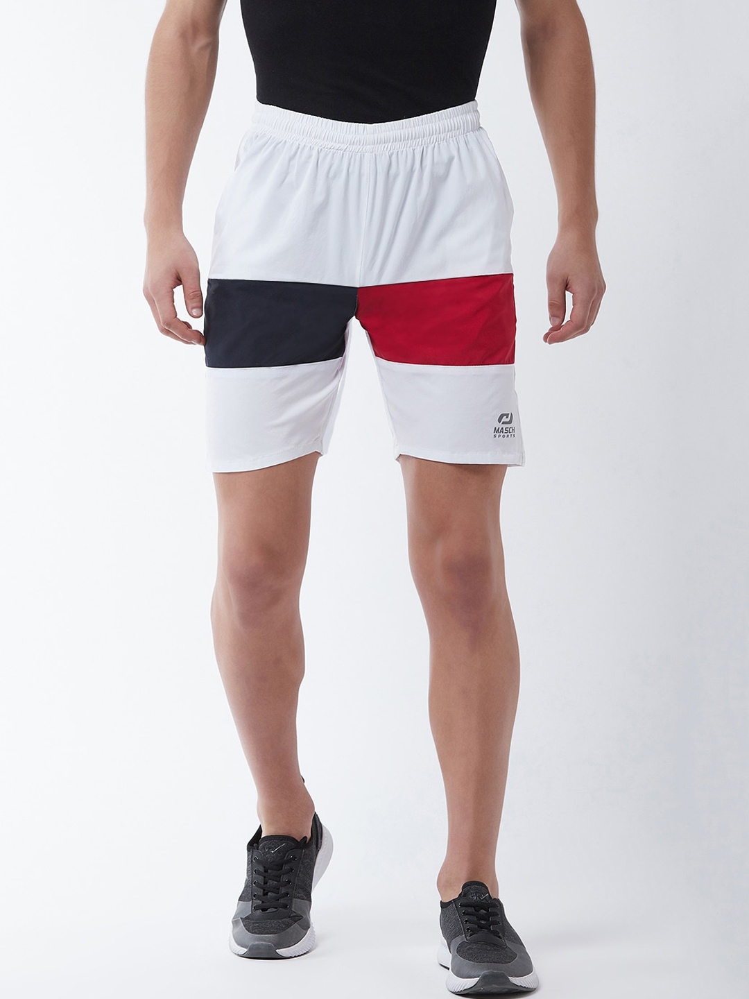 

Masch Sports Men White & Red Colourblocked Rapid-Dry Training or Gym Sports Shorts