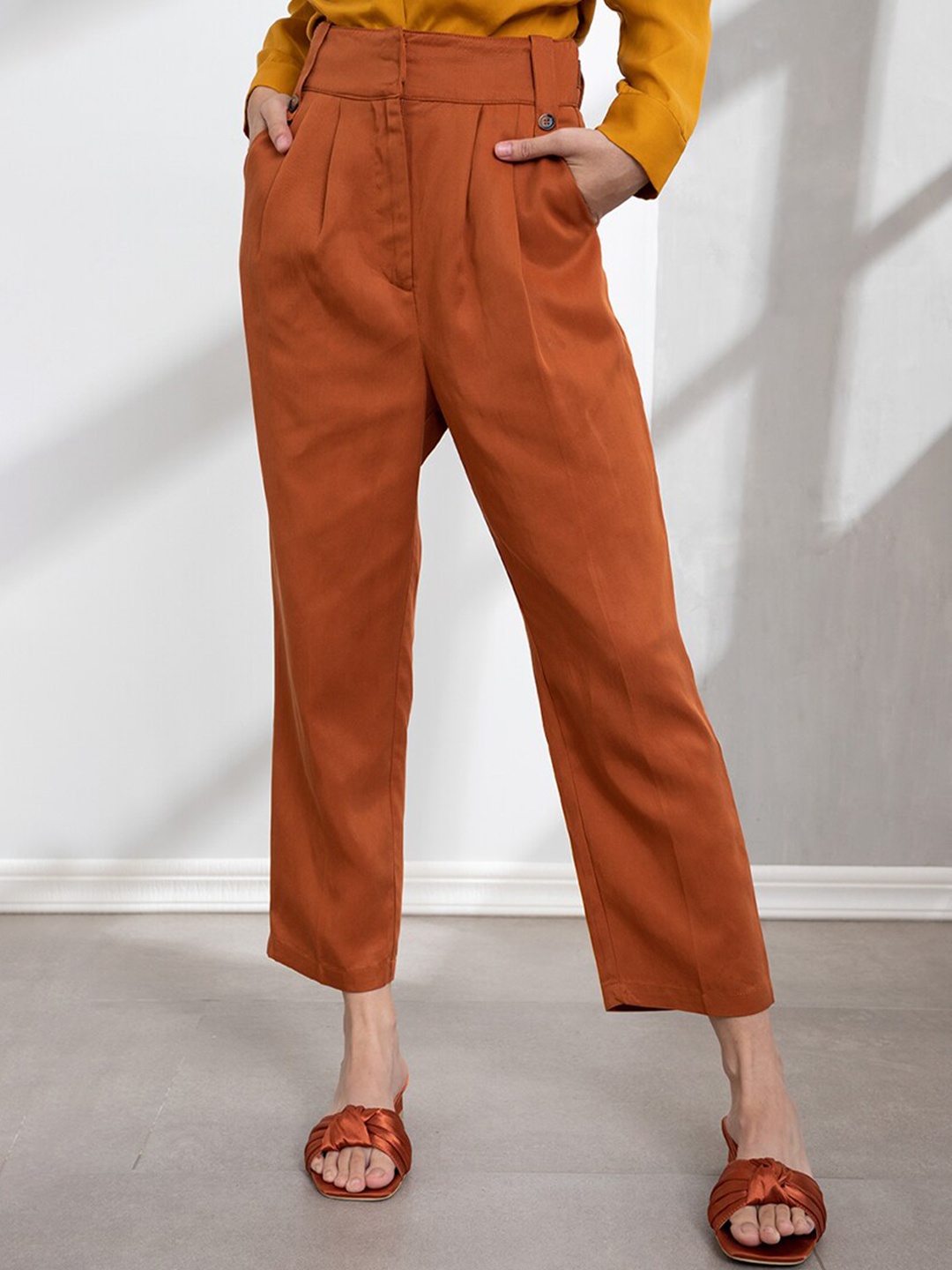 

ORIGIN BY ZALORA Women Orange Solid High-Rise Regular Fit Trousers