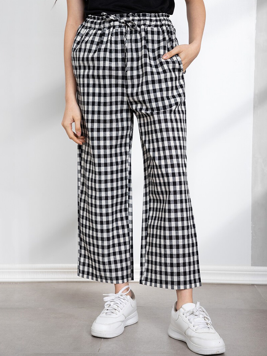 

ORIGIN BY ZALORA Black & White Checked Regular Fit Parallel Cropped Trousers