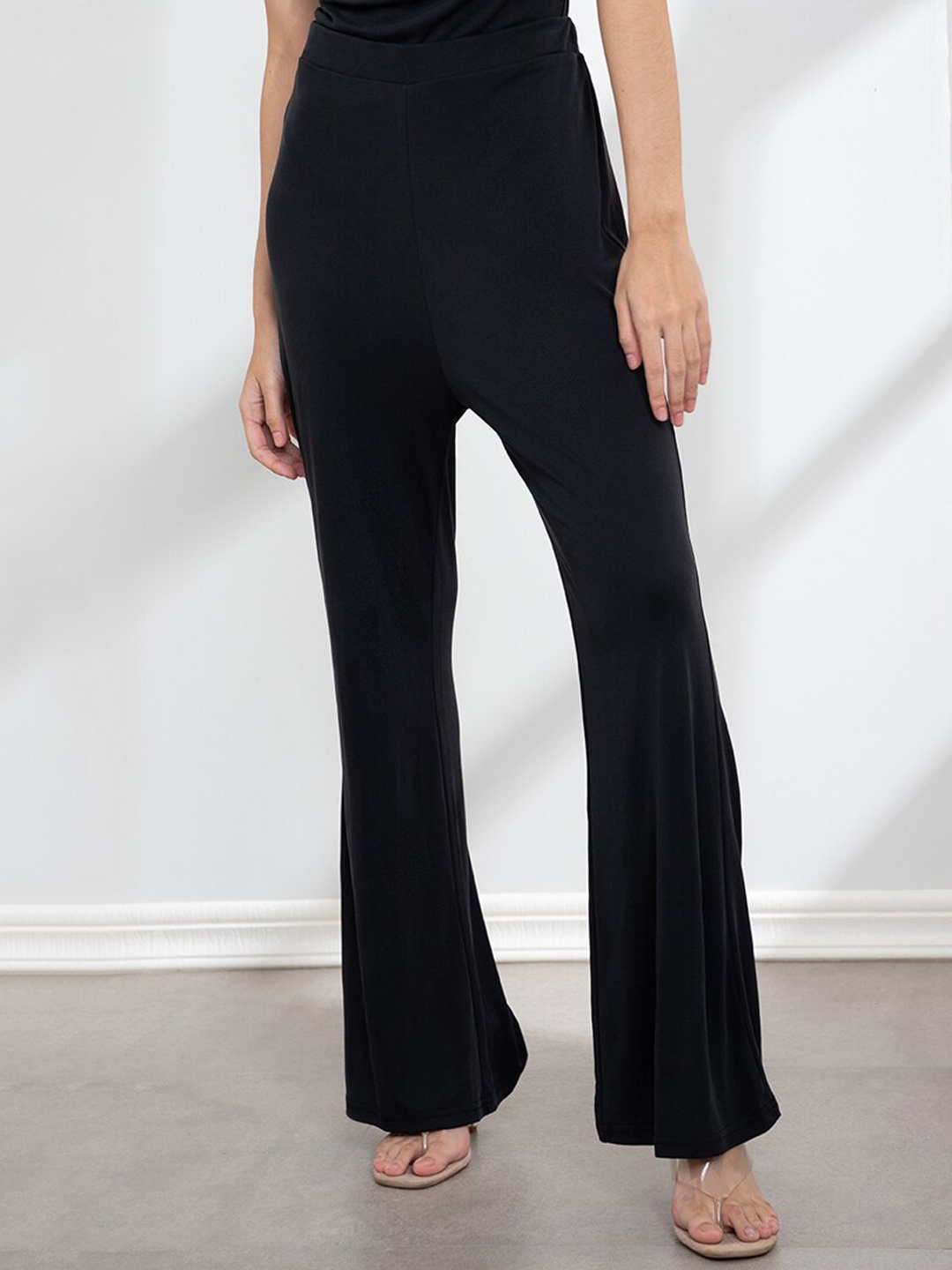 

ORIGIN BY ZALORA Women Black Solid High-Rise Regular Fit Bootcut Trousers