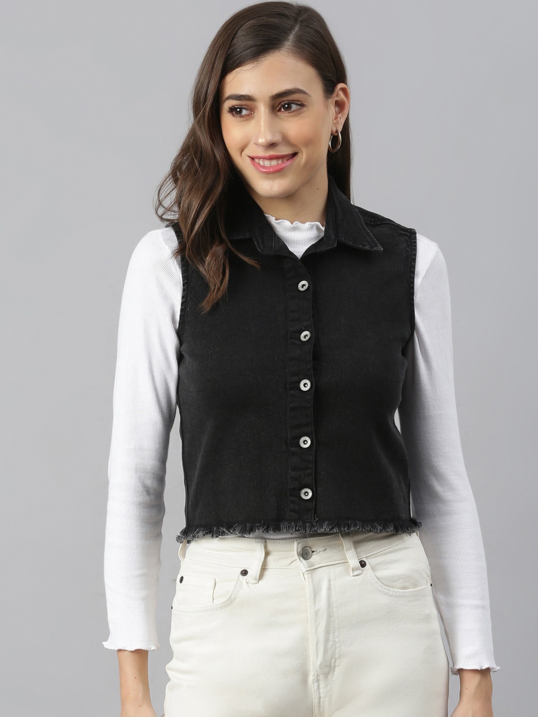 

Xpose Women Black Lightweight Crop Shacket