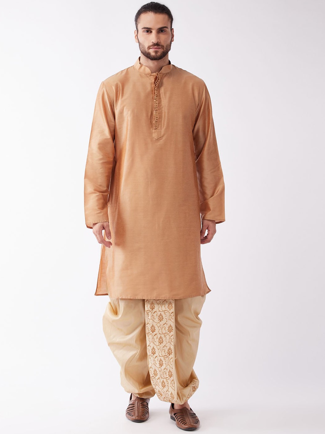 

VASTRAMAY Men Rose Gold Kurta with Embroidered Dhoti