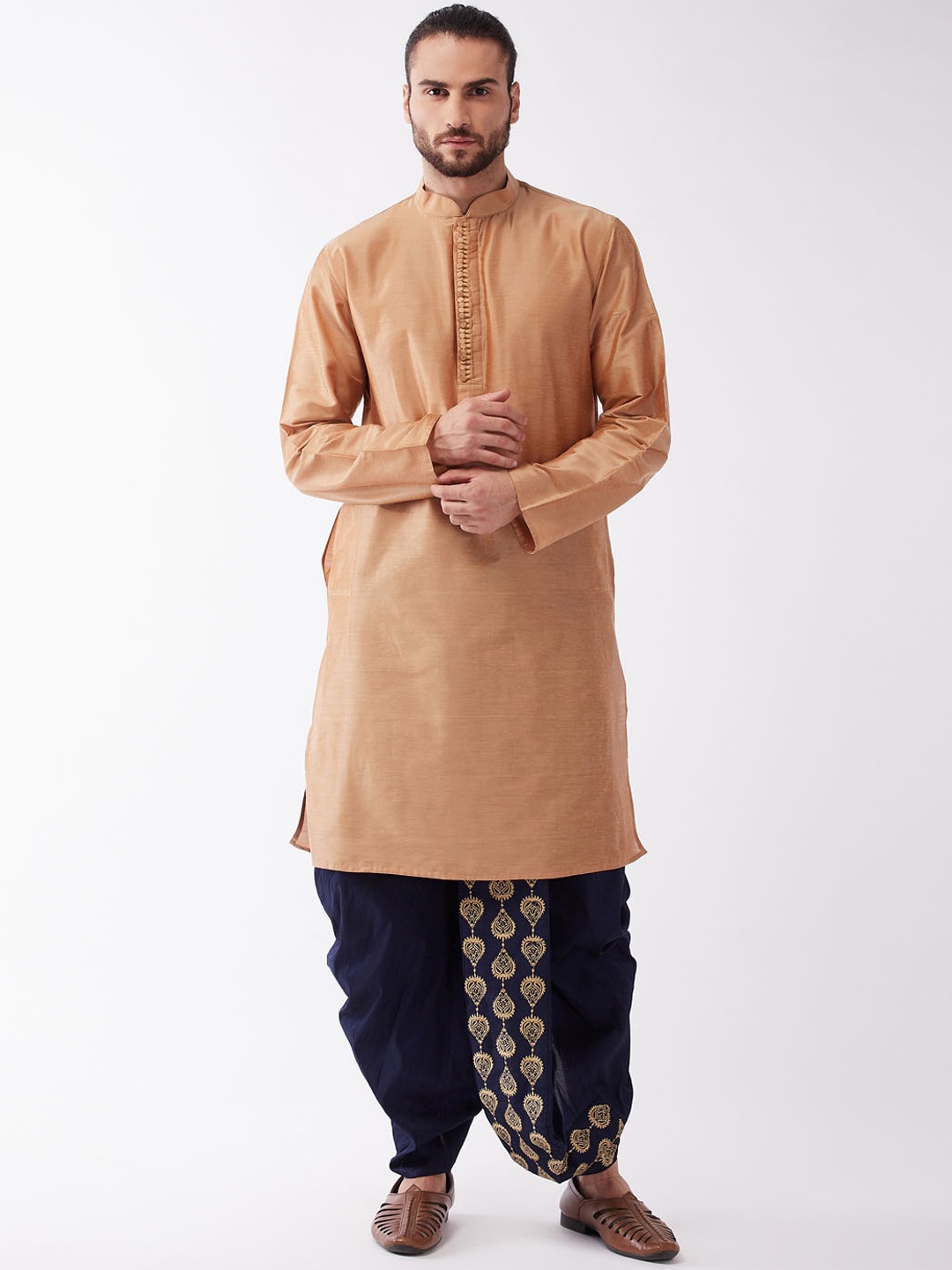 

VASTRAMAY Men Rose Gold Kurta with Dhoti Pants