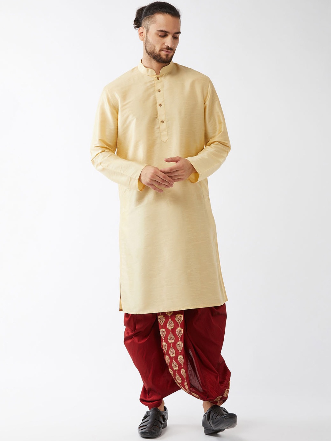 

VASTRAMAY Men Gold-Toned Kurta with Dhoti Pants