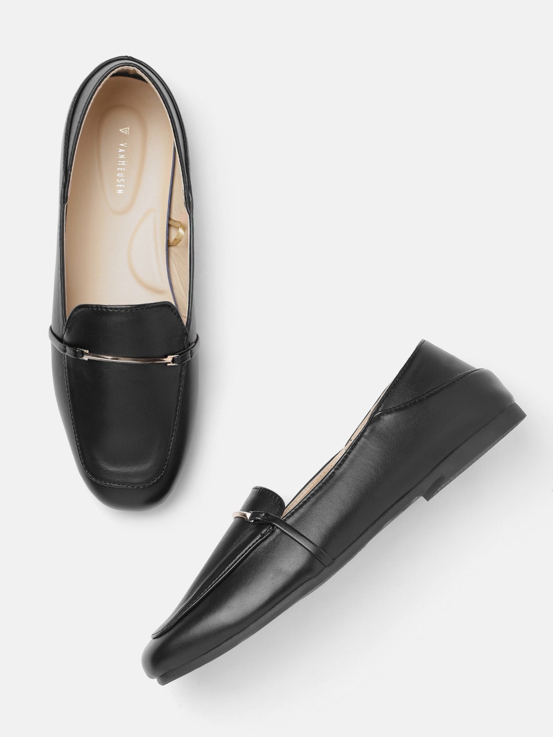 

Van Heusen Woman Black Solid Horsebit Loafers