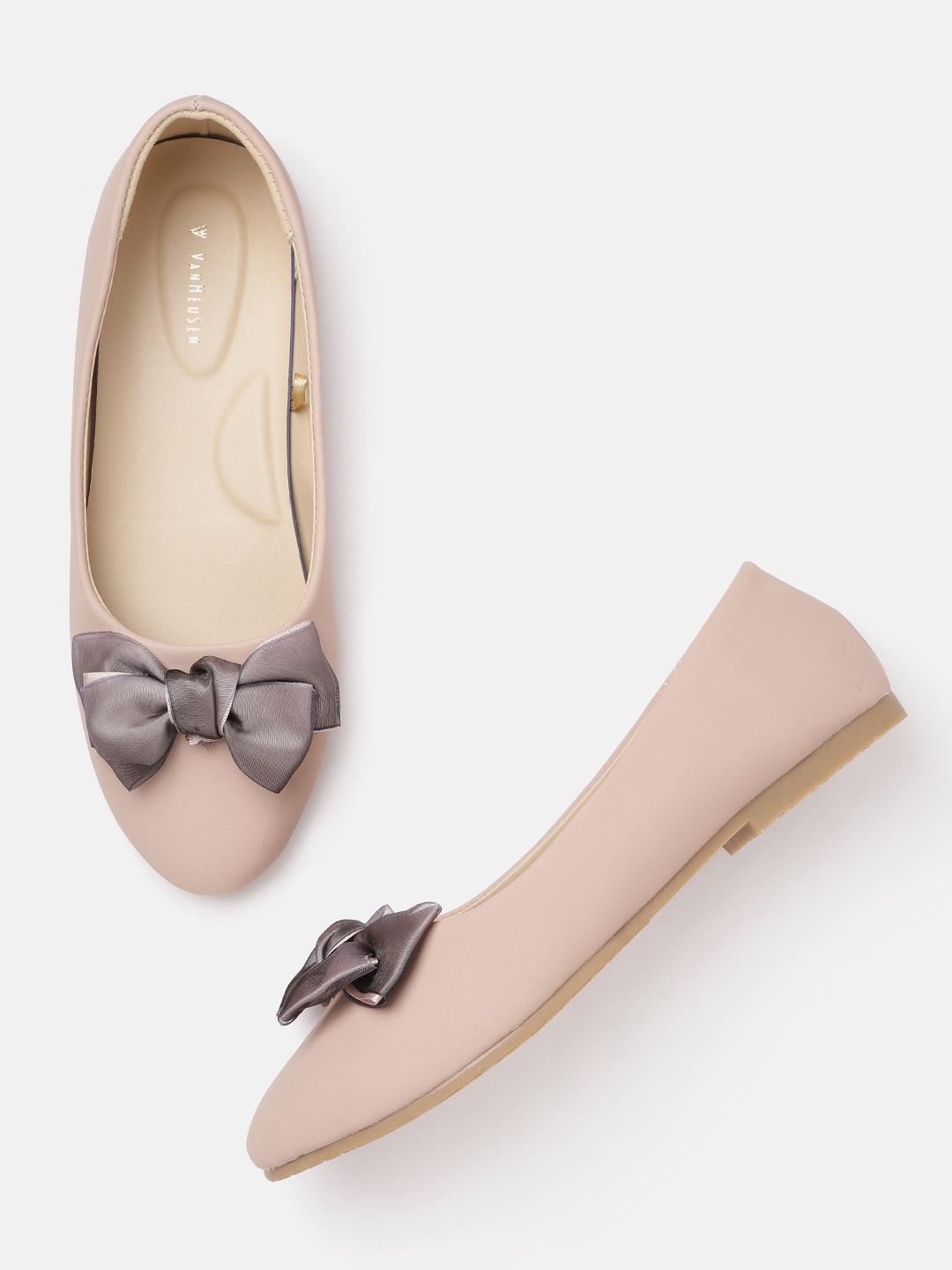 

Van Heusen Woman Peach-Coloured & Mauve Solid Ballerinas with Bows