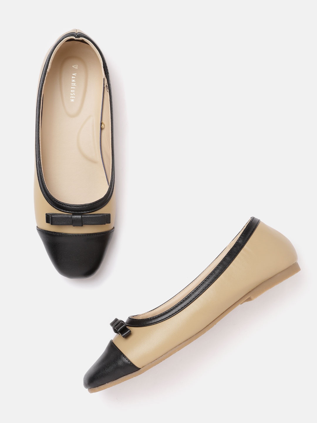 

Van Heusen Woman Beige & Black Colourblocked Ballerinas with Bows
