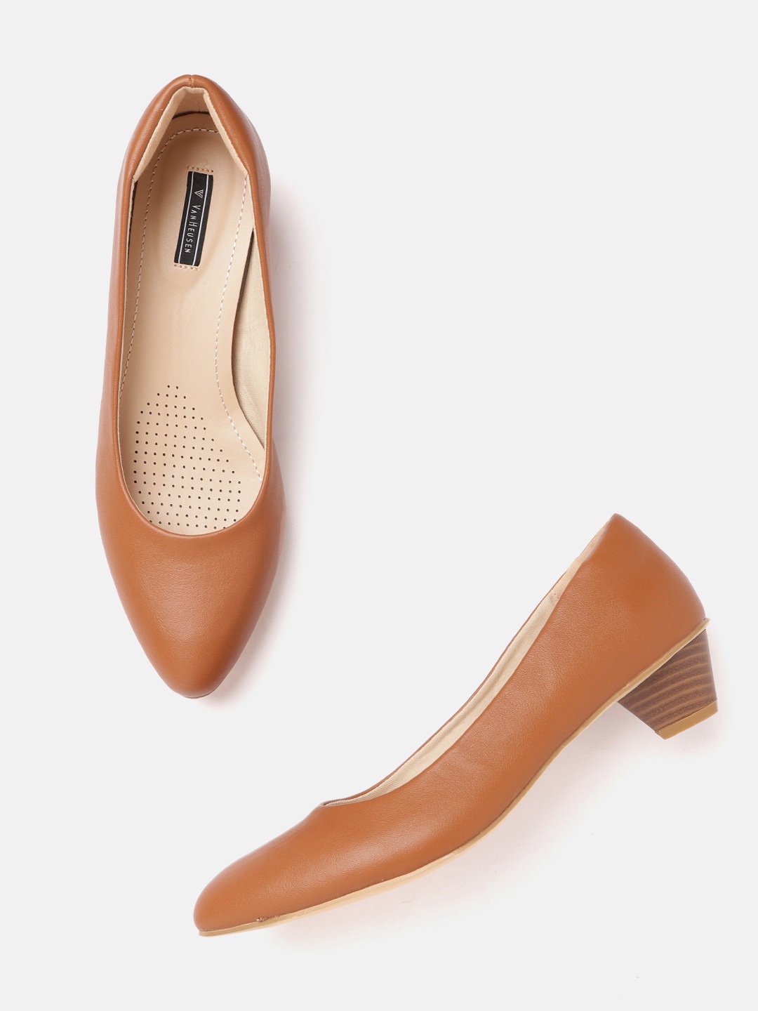 

Van Heusen Woman Tan Brown Solid Block Pumps