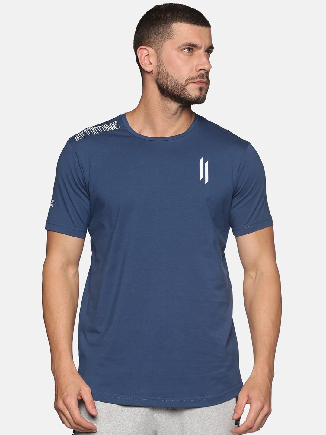 

ATTIITUDE Men Navy Blue Printed Cotton Slim Fit T-shirt