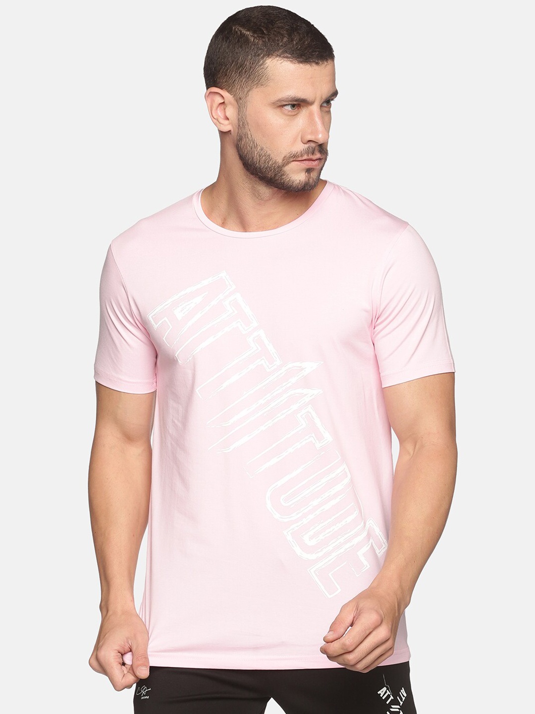 

ATTIITUDE Men Pink Printed Regular Fit Cotton Slim Fit T-shirt
