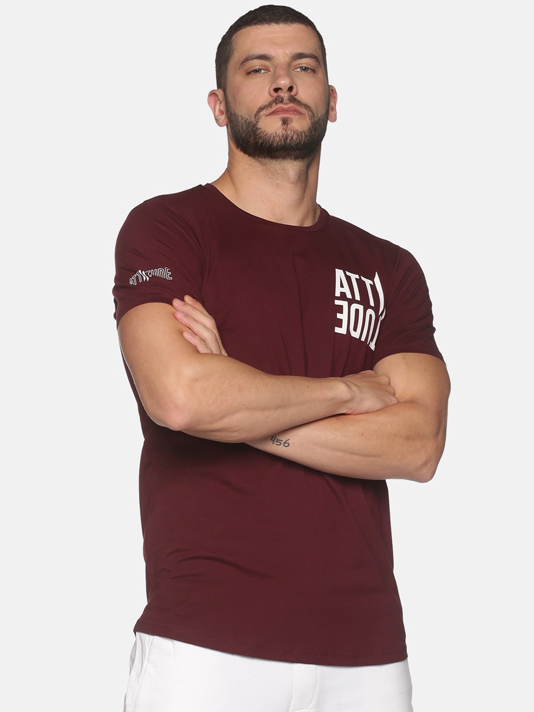 

ATTIITUDE Men Purple Typography Printed Regular Fit Cotton Slim Fit T-shirt