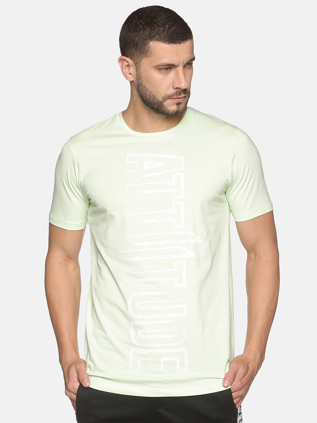 

ATTIITUDE Men Green Brand Logo Printed Regular Fit Cotton Slim Fit T-shirt
