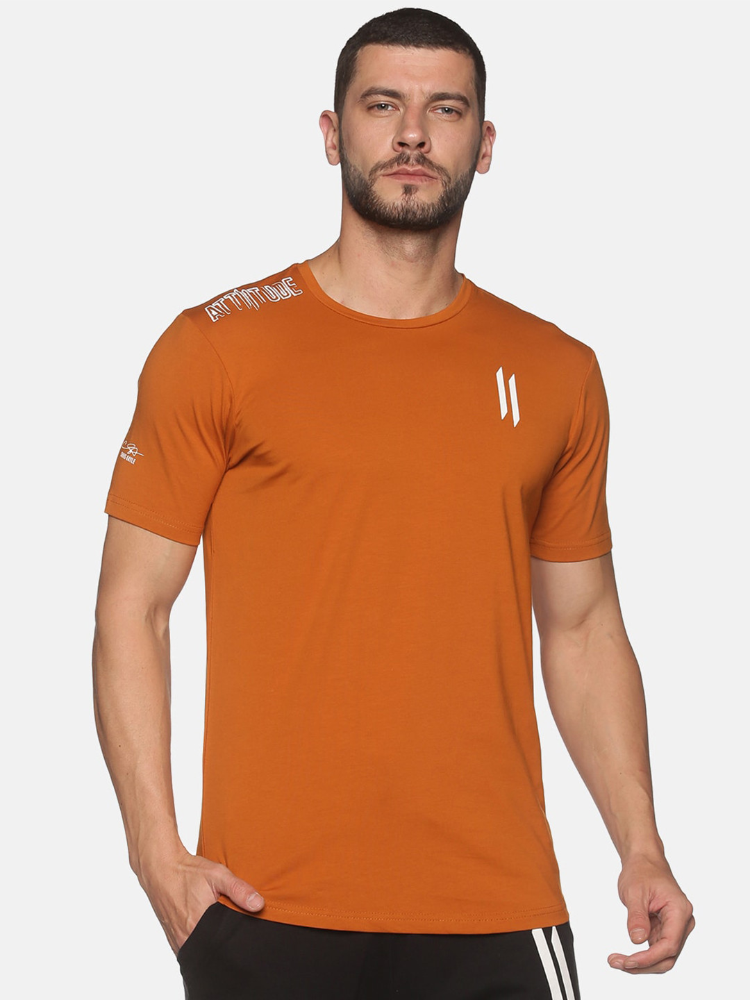 

ATTIITUDE Men Tan Regular Fit Cotton Slim Fit T-shirt