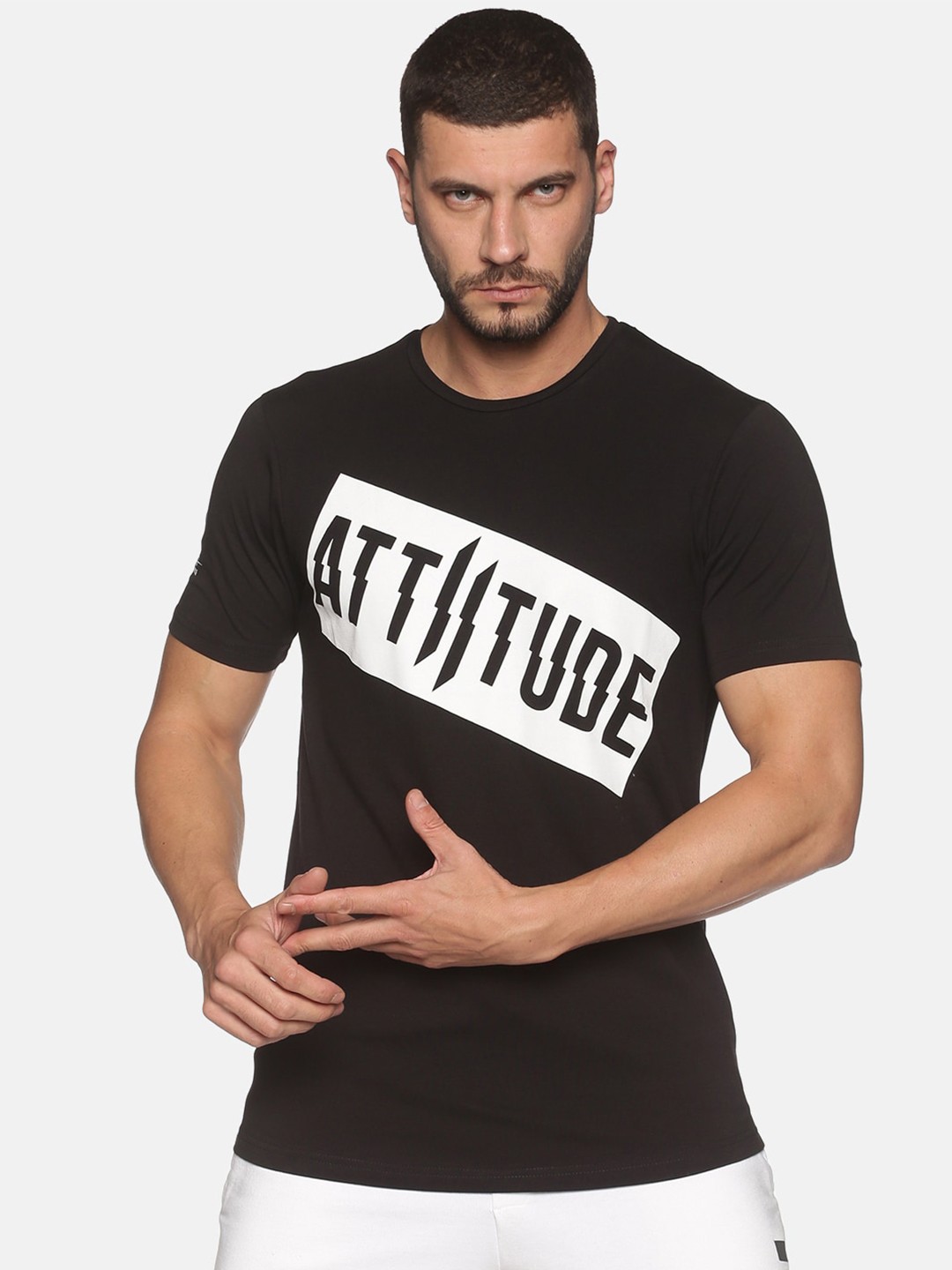 

ATTIITUDE Men Black Typography Cotton Slim Fit T-shirt