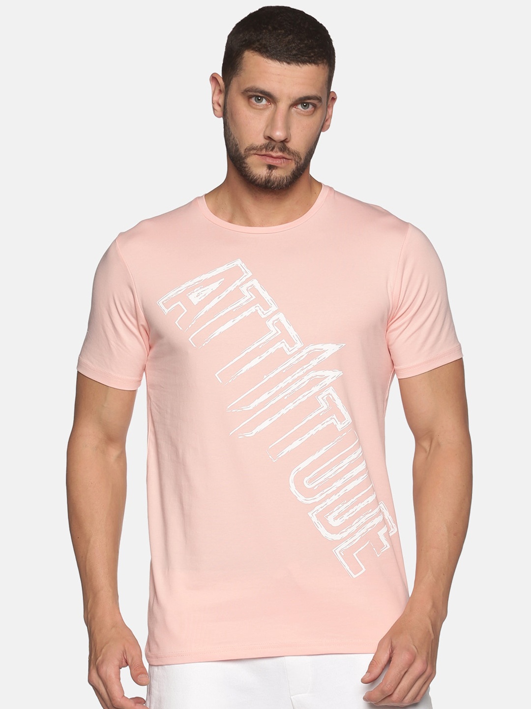 

ATTIITUDE Men Peach Typography Printed Regular Fit Cotton Slim Fit T-shirt