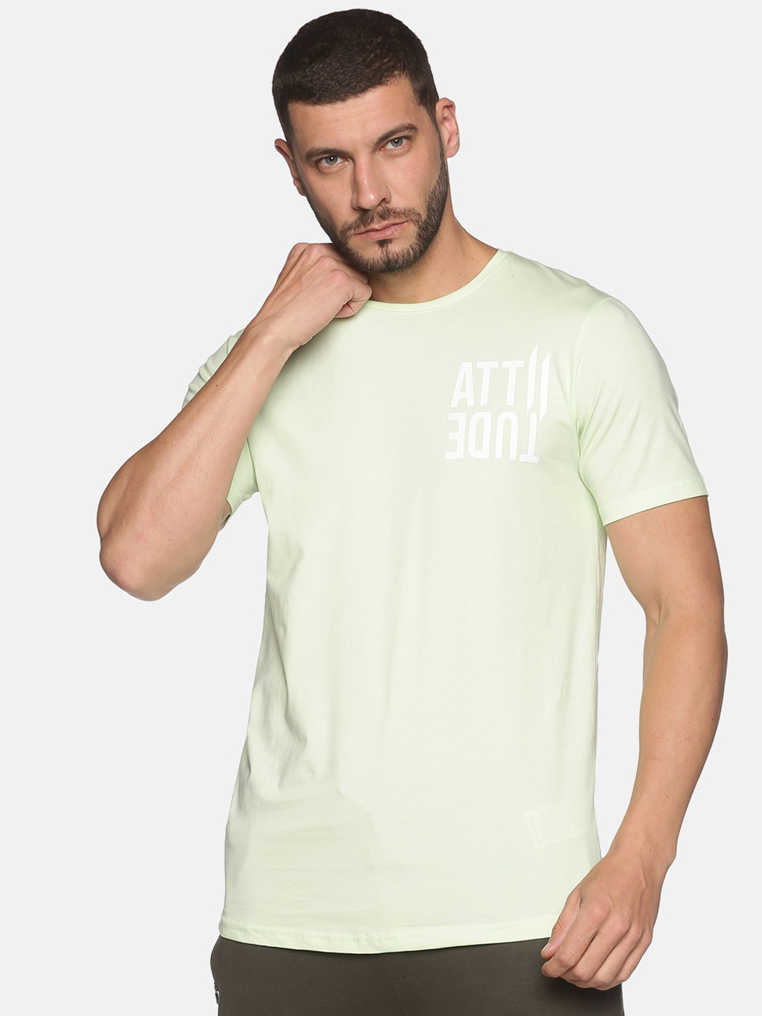 

ATTIITUDE Men Rose Typography Pockets Cotton Slim Fit T-shirt
