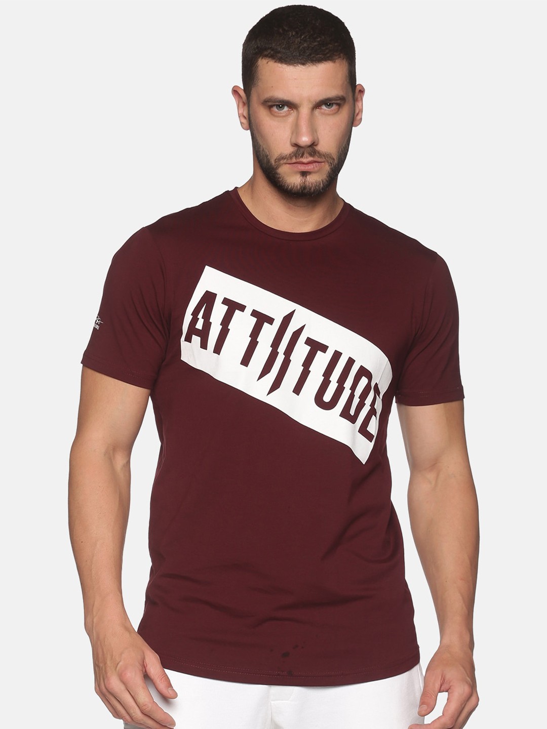 

ATTIITUDE Men Purple Typography Printed Regular Fit Cotton Slim Fit T-shirt