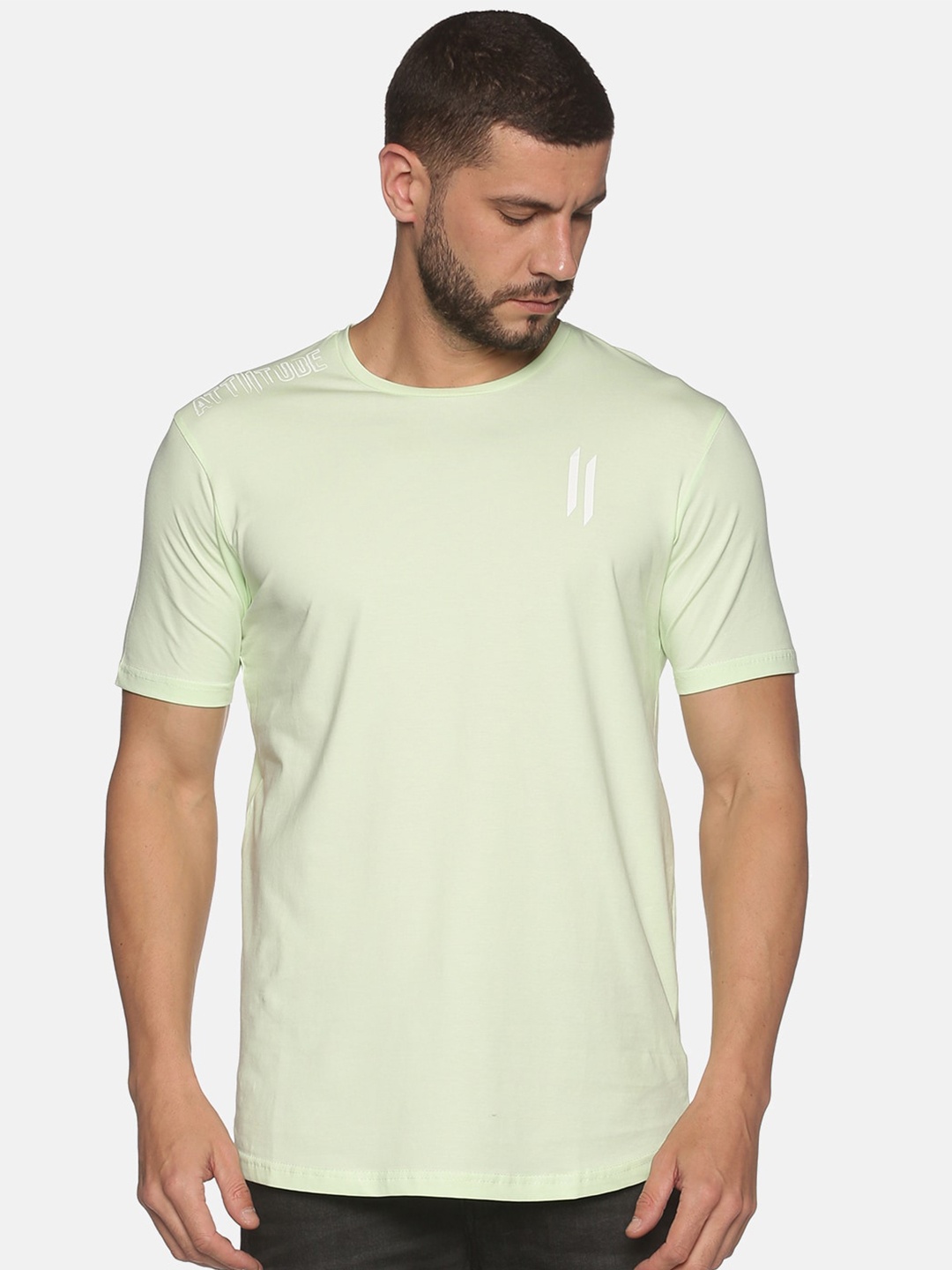 

ATTIITUDE Men Sea Green Printed Cotton Slim Fit T-shirt